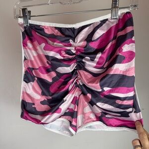Pink Camo Ruched Satin Shorts